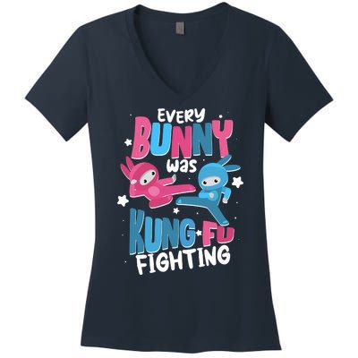 Funny Easter Every Bunny Was Kung Fu Fighting Women's V-Neck T-Shirt