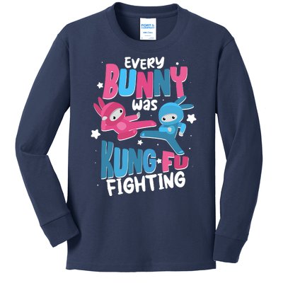 Funny Easter Every Bunny Was Kung Fu Fighting Kids Long Sleeve Shirt