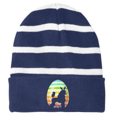 Funny Easter Egg Vintage Style Standard Poodle Dog Easter Striped Beanie with Solid Band