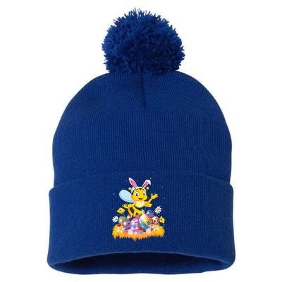Funny Easter Egg Lover Cute Bee Easter Sunday Cute Gift Pom Pom 12in Knit Beanie
