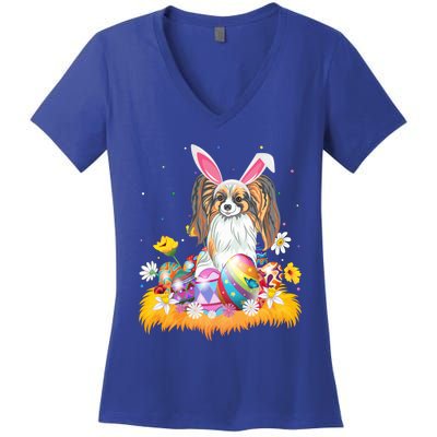 Funny Easter Egg Lover Papillon Dog Easter Sunday Gift Women's V-Neck T-Shirt