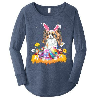 Funny Easter Egg Lover Papillon Dog Easter Sunday Gift Women's Perfect Tri Tunic Long Sleeve Shirt