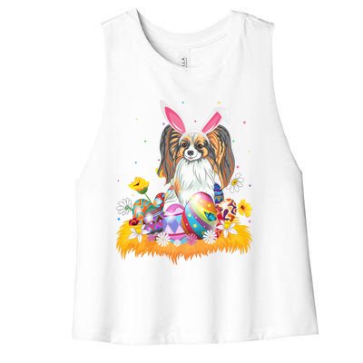 Funny Easter Egg Lover Papillon Dog Easter Sunday Gift Women's Racerback Cropped Tank