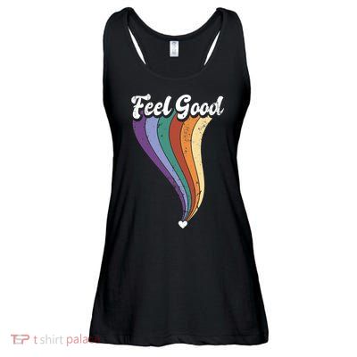 Feel Good Retro Vintage Rainbow Ladies Essential Flowy Tank