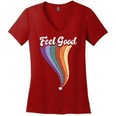 Feel Good Retro Vintage Rainbow Women's V-Neck T-Shirt