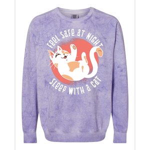 Feel Safe At Night Sleep With A Cat Colorblast Crewneck Sweatshirt