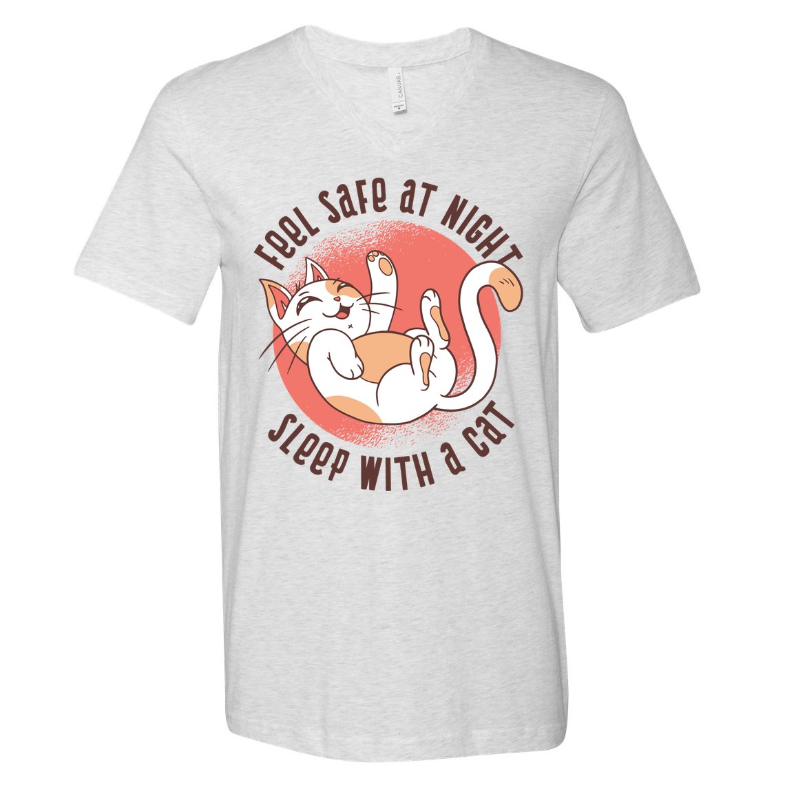 Feel Safe At Night Sleep With A Cat V-Neck T-Shirt