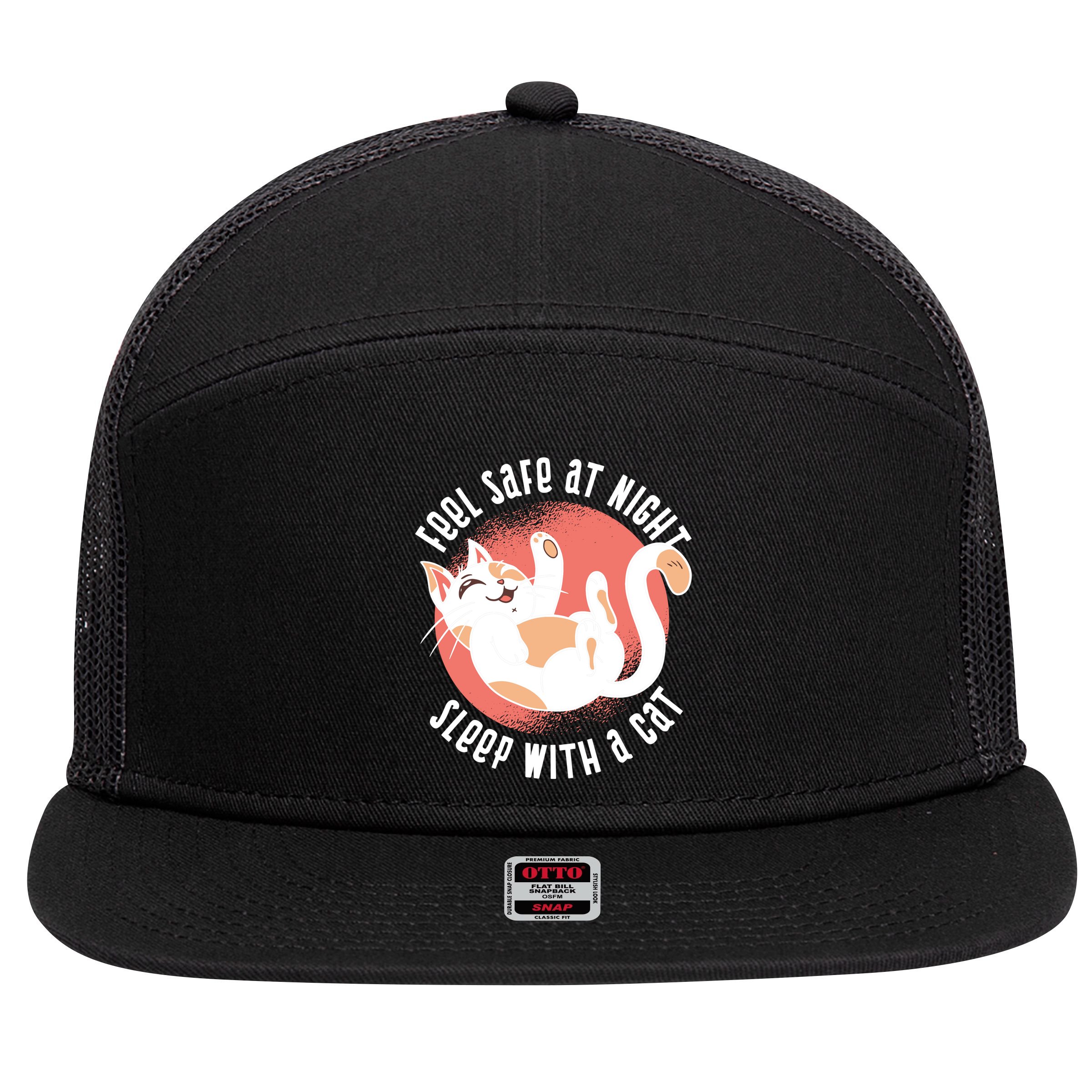 Feel Safe At Night Sleep With A Cat 7 Panel Mesh Trucker Snapback Hat