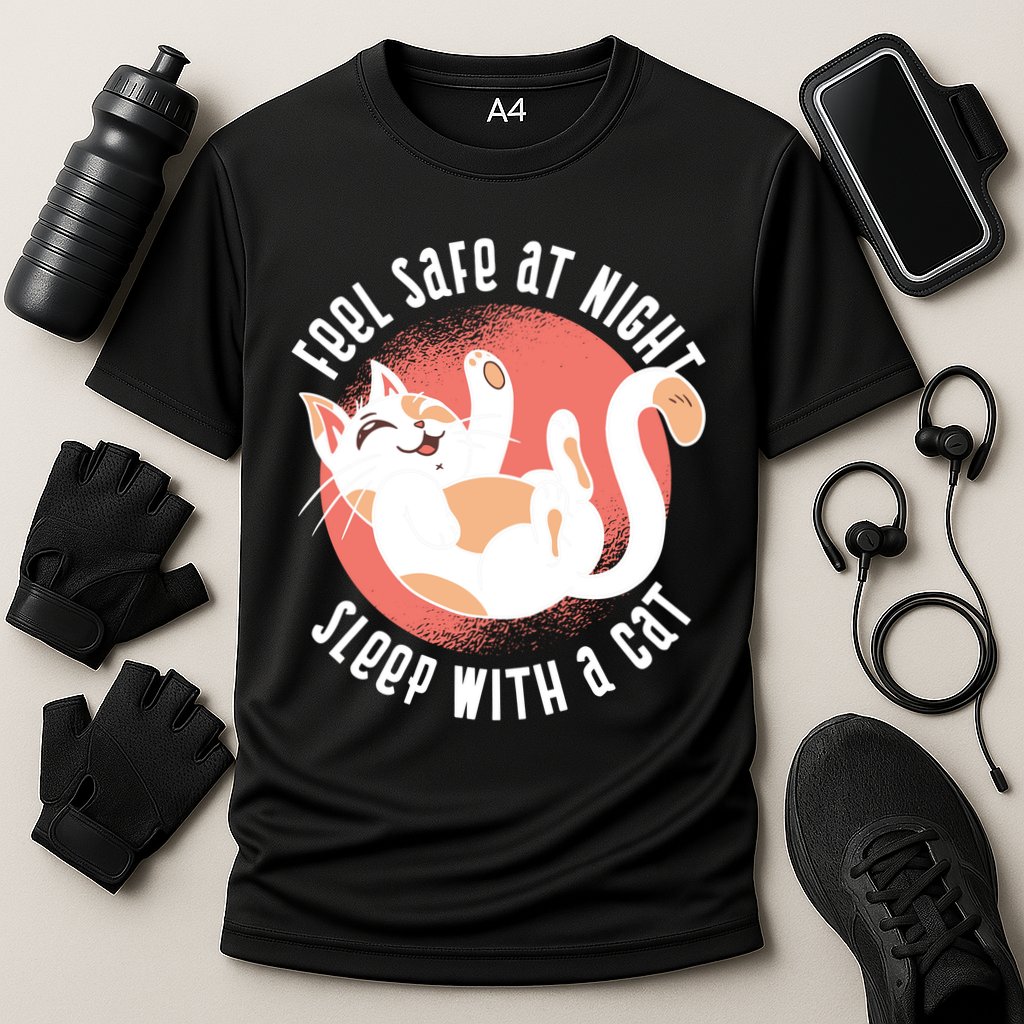Feel Safe At Night Sleep With A Cat Performance Shirt