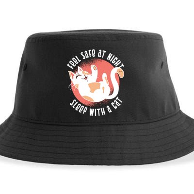Feel Safe At Night Sleep With A Cat Sustainable Bucket Hat