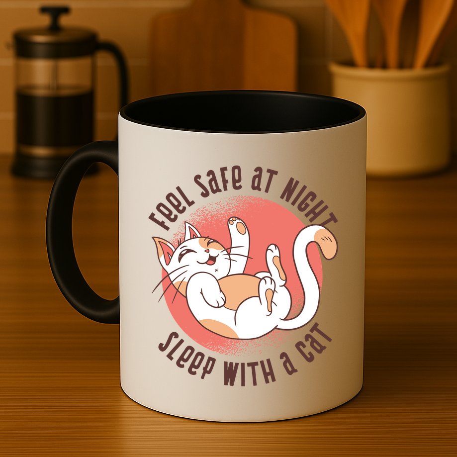 Feel Safe At Night Sleep With A Cat Mug