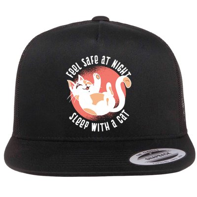 Feel Safe At Night Sleep With A Cat Flatbill Hat