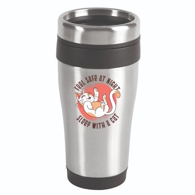 Feel Safe At Night Sleep With A Cat 16oz Travel Tumbler