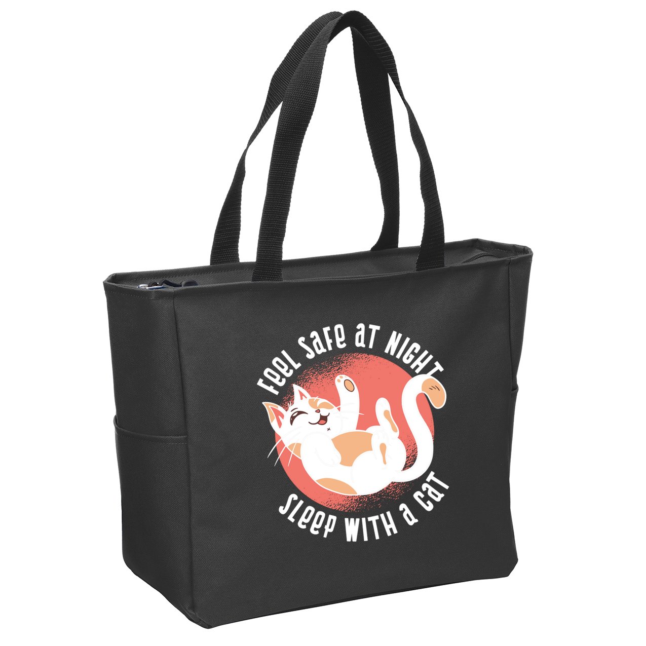 Feel Safe At Night Sleep With A Cat Zip Tote Bag