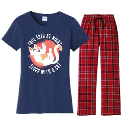 Feel Safe At Night Sleep With A Cat Women's Flannel Pajama Set