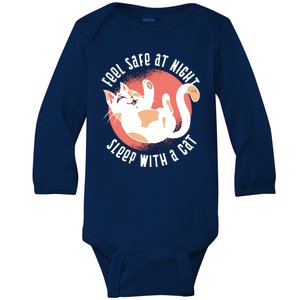 Feel Safe At Night Sleep With A Cat Baby Long Sleeve Bodysuit