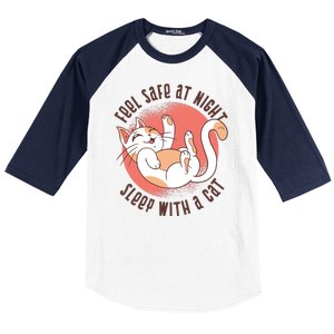 Feel Safe At Night Sleep With A Cat Baseball Sleeve Shirt