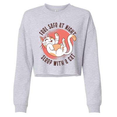 Feel Safe At Night Sleep With A Cat Cropped Pullover Crew