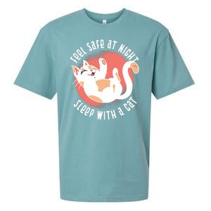 Feel Safe At Night Sleep With A Cat Sueded Cloud Jersey T-Shirt