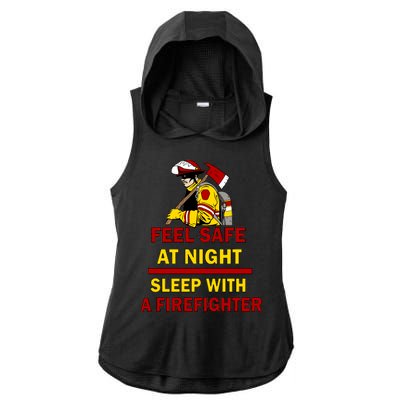 Feel Safe At Night Sleep With A Firefighter Ladies PosiCharge Tri-Blend Wicking Draft Hoodie Tank