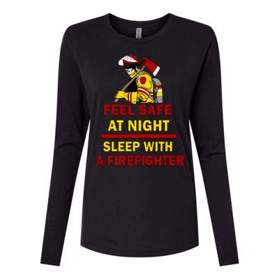 Feel Safe At Night Sleep With A Firefighter Womens Cotton Relaxed Long Sleeve T-Shirt