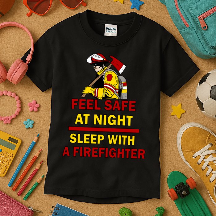 Feel Safe At Night Sleep With A Firefighter Kids T-Shirt