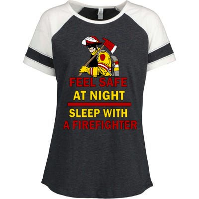 Feel Safe At Night Sleep With A Firefighter Enza Ladies Jersey Colorblock Tee