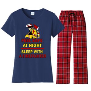 Feel Safe At Night Sleep With A Firefighter Women's Flannel Pajama Set