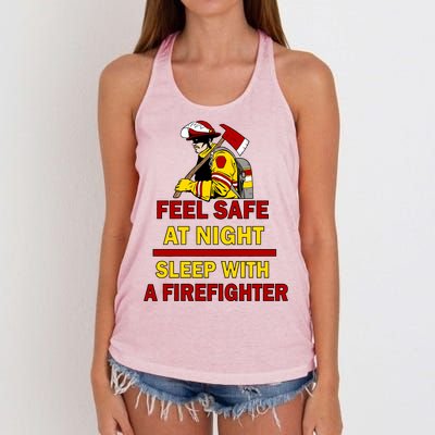 Feel Safe At Night Sleep With A Firefighter Women's Knotted Racerback Tank