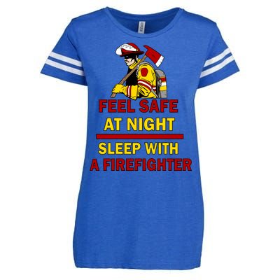 Feel Safe At Night Sleep With A Firefighter Enza Ladies Jersey Football T-Shirt