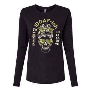 Feeling IDGAF-ish Today Army Print Hair Bun Skull Womens Cotton Relaxed Long Sleeve T-Shirt