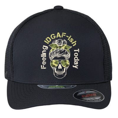 Feeling IDGAF-ish Today Army Print Hair Bun Skull Flexfit Unipanel Trucker Cap