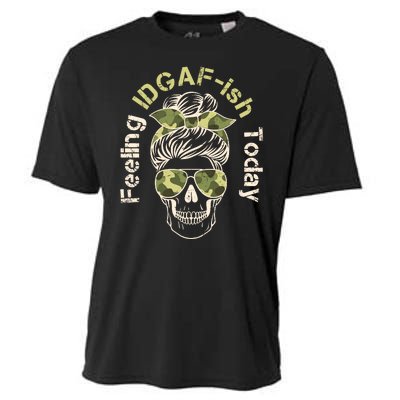 Feeling IDGAF-ish Today Army Print Hair Bun Skull Cooling Performance Crew T-Shirt