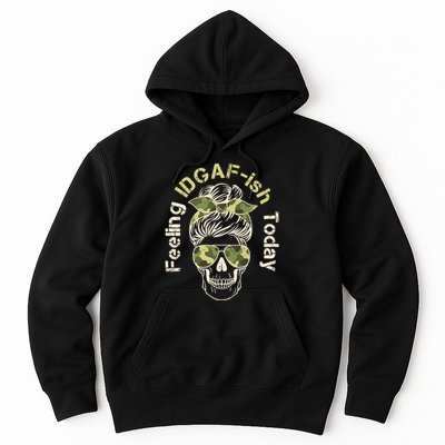 Feeling IDGAF-ish Today Army Print Hair Bun Skull Hoodie