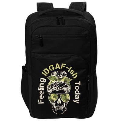 Feeling IDGAF-ish Today Army Print Hair Bun Skull Impact Tech Backpack