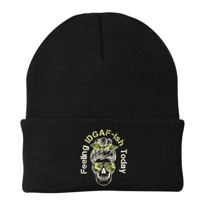 Feeling IDGAF-ish Today Army Print Hair Bun Skull Beanie