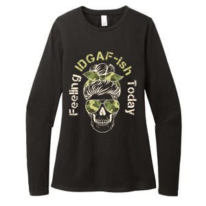 Feeling IDGAF-ish Today Army Print Hair Bun Skull Womens CVC Long Sleeve Shirt