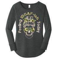 Feeling IDGAF-ish Today Army Print Hair Bun Skull Women's Perfect Tri Tunic Long Sleeve Shirt