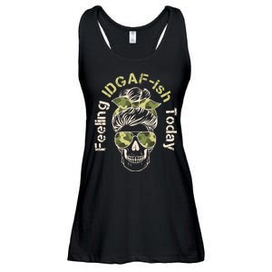 Feeling IDGAF-ish Today Army Print Hair Bun Skull Ladies Essential Flowy Tank