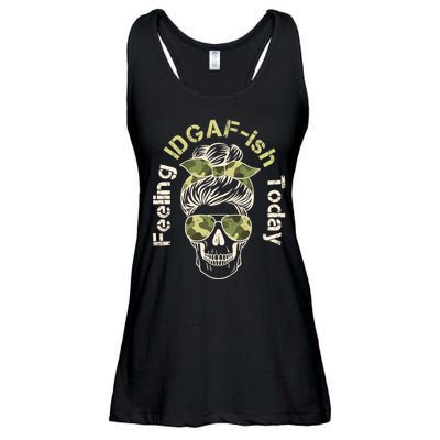 Feeling IDGAF-ish Today Army Print Hair Bun Skull Ladies Essential Flowy Tank
