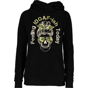 Feeling IDGAF-ish Today Army Print Hair Bun Skull Womens Funnel Neck Pullover Hood