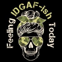 Feeling IDGAF-ish Today Army Print Hair Bun Skull Flatbill Hat