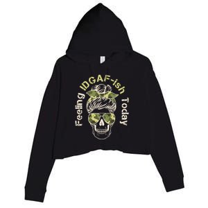 Feeling IDGAF-ish Today Army Print Hair Bun Skull Crop Fleece Hoodie