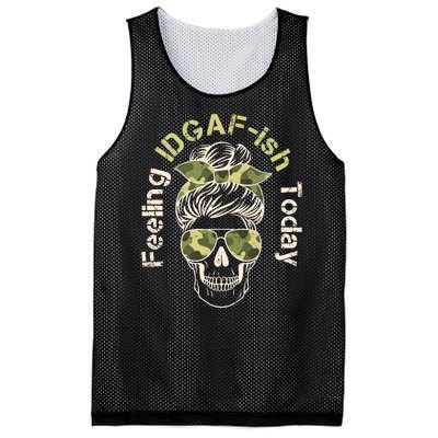 Feeling IDGAF-ish Today Army Print Hair Bun Skull Mesh Reversible Basketball Jersey Tank