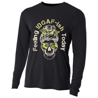 Feeling IDGAF-ish Today Army Print Hair Bun Skull Cooling Performance Long Sleeve Crew