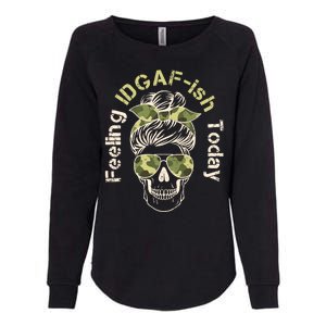 Feeling IDGAF-ish Today Army Print Hair Bun Skull Womens California Wash Sweatshirt