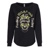 Feeling IDGAF-ish Today Army Print Hair Bun Skull Womens California Wash Sweatshirt