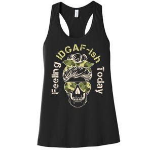 Feeling IDGAF-ish Today Army Print Hair Bun Skull Women's Racerback Tank