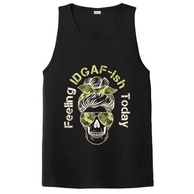 Feeling IDGAF-ish Today Army Print Hair Bun Skull PosiCharge Competitor Tank