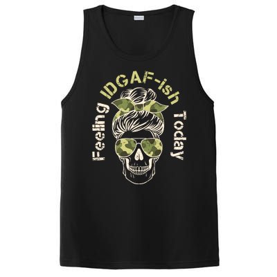 Feeling IDGAF-ish Today Army Print Hair Bun Skull PosiCharge Competitor Tank